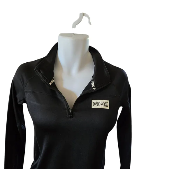 PINK Victoria's Secret Black Quarter Zip Pullover Sweatshirt Top Size S - Picture 2 of 7